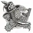 howling wolf, Durango scorpion, woody cowboy hat, controller, kingdom hearts  keyblade, and woody cowboy boots  tattoo design idea
