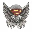 Superman logo with angel wing and the word PAPAW in it tattoo design idea