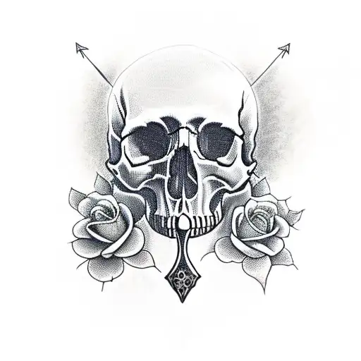skull with rose with dagger going through the skull  tattoo design idea