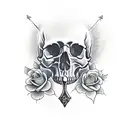 skull with rose with dagger going through the skull  tattoo design idea