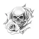 skull with rose with dagger going through the skull  tattoo design idea