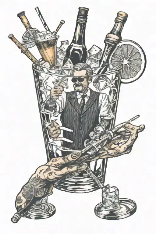 bartender shaker, and 2 barspoon stirring a cocktail tattoo design idea