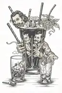 bartender shaker, and 2 barspoon stirring a cocktail tattoo design idea