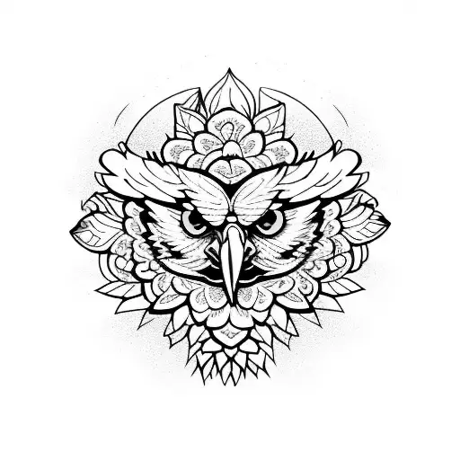 golden eagle surrounded by flowers  tattoo design idea