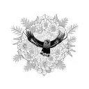 golden eagle surrounded by flowers  tattoo design idea