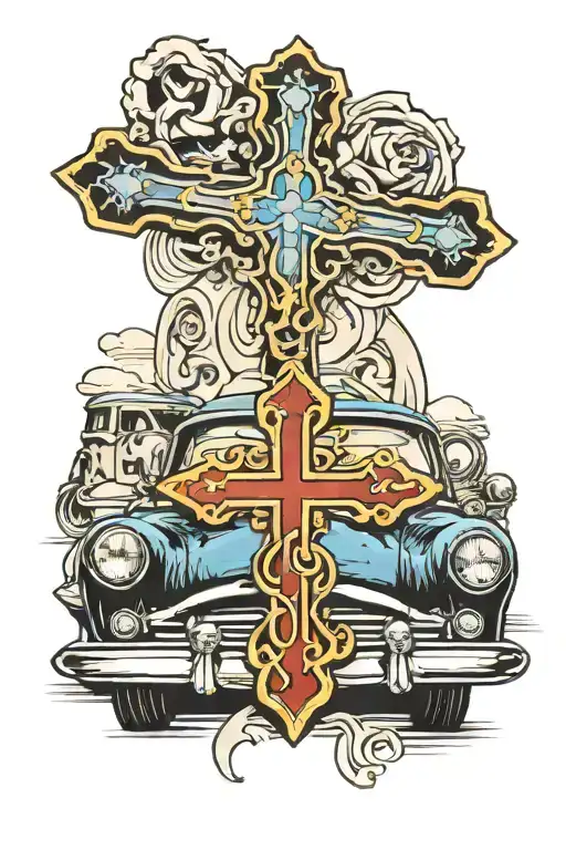 car catholic cross wrapped tattoo design idea