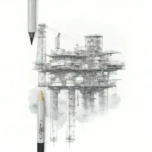 Design a realistic oil rig scene with intricate details tattoo design idea
