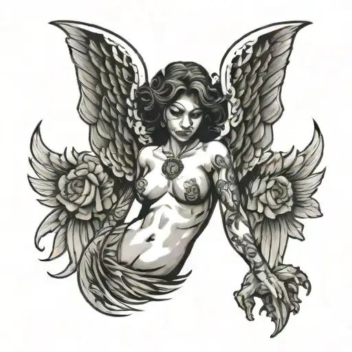 fallen angel with wings tattoo design idea