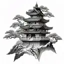 Japanese temple tattoo design idea