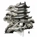Japanese temple tattoo design idea