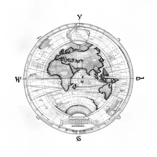 map with compass, and blimp saying "the world is yours" tattoo design idea