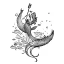 mermaid drinking wine tattoo design idea