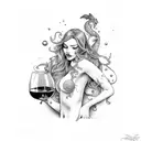 mermaid drinking wine tattoo design idea