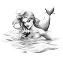 mermaid drinking wine tattoo design idea