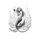 mermaid drinking wine tattoo design idea