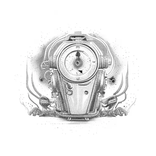 alien 1337 year time machine tattoo design idea