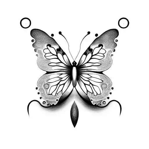 A dotwork tattoo of a butterfly with flowers forming its wings tattoo design idea