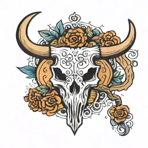 Texas longhorn skull tattoo design idea