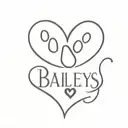 the word Baileys with heart and cat paw print incorporated tattoo design idea