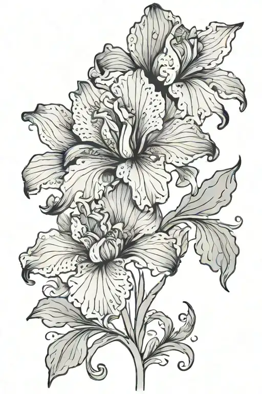 Iris flowers, lotus flowers, lace patterns tattoo design idea