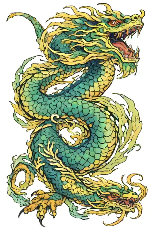 A powerful Eastern dragon, its scales shimmering in shades of blue, green, and gold tattoo design idea