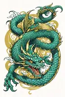 A powerful Eastern dragon, its scales shimmering in shades of blue, green, and gold tattoo design idea
