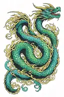 A powerful Eastern dragon, its scales shimmering in shades of blue, green, and gold tattoo design idea