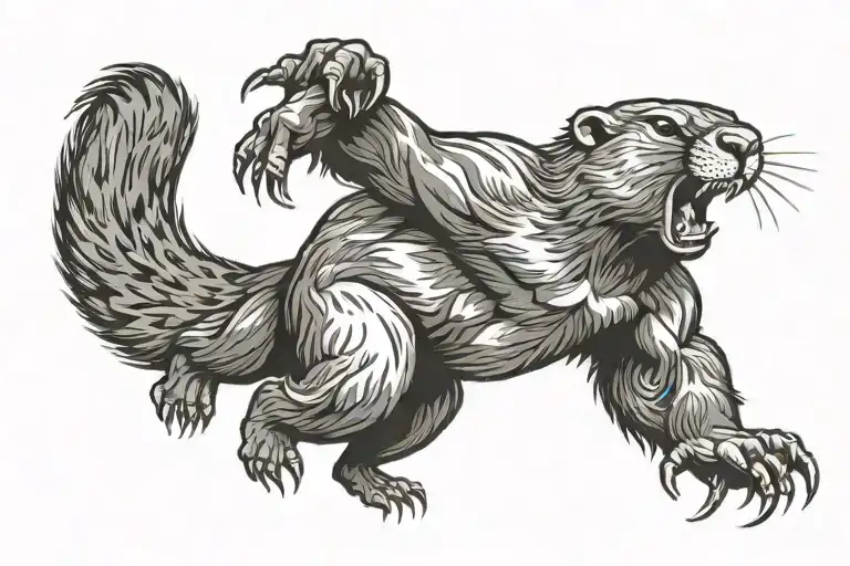 Angry muscular groundhog in the middle of a running track tattoo design idea