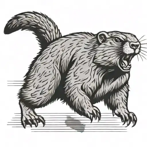 Angry muscular groundhog surronded by a running track tattoo design idea