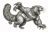 Angry muscular groundhog in the middle of a running track tattoo design idea