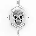 video camera shaped like a skull, flanked by crossing audio boom poles tattoo design idea