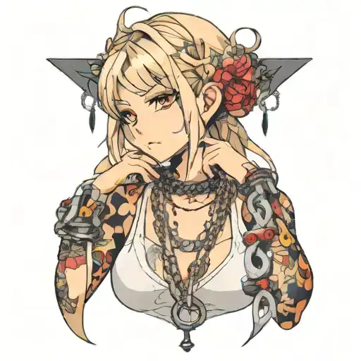 anime girl with chain necklace tattoo design idea
