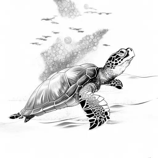 Turtle, sun japon , sea waves tattoo design idea