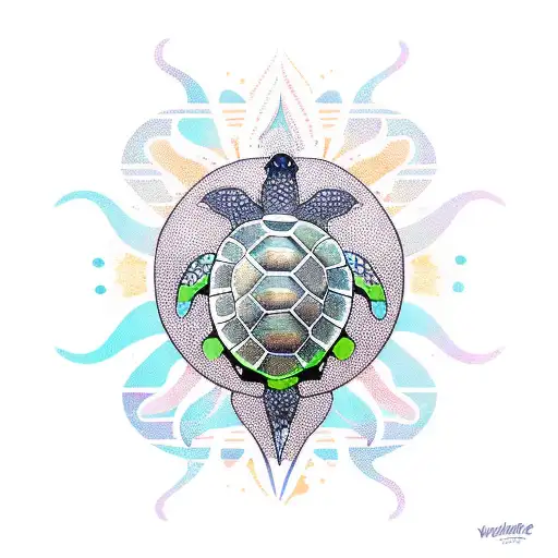 Turtle, sun, sea tattoo design idea