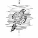 Turtle, sun japon , sea waves tattoo design idea