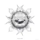 Turtle, sun japon , sea waves tattoo design idea