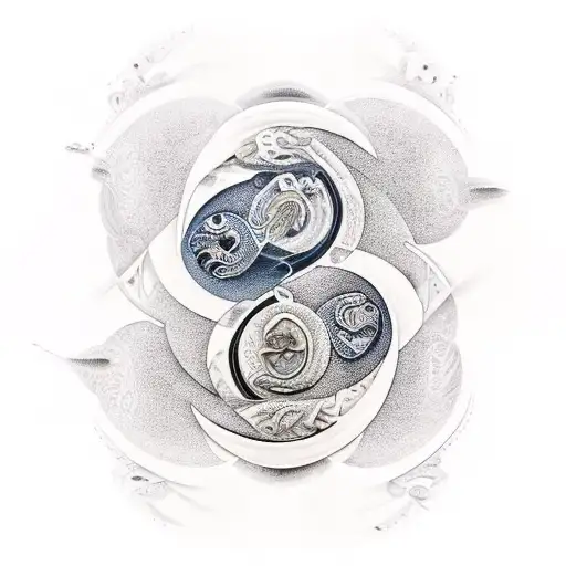 yinyang teken met een zandworm aan de ene zijde en een vurige zon in het universum aan de andere kant tattoo design idea