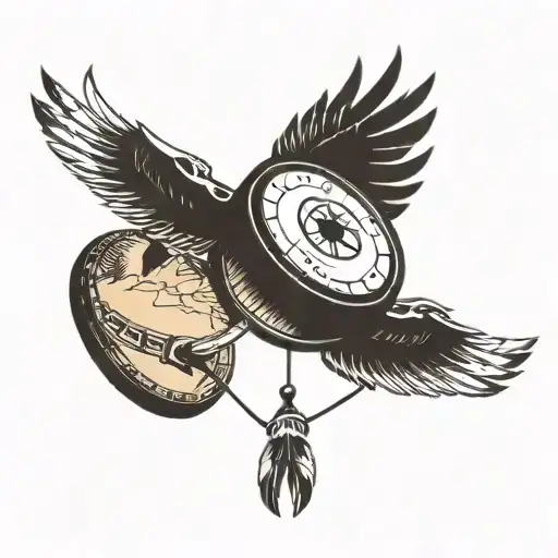 native American drum and planes flying overhead tattoo design idea
