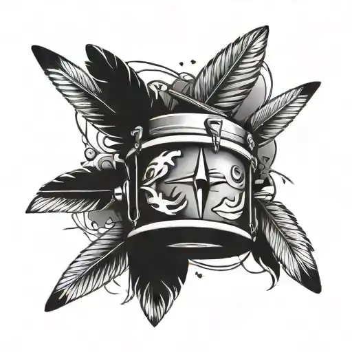 native American drum and planes flying overhead tattoo design idea