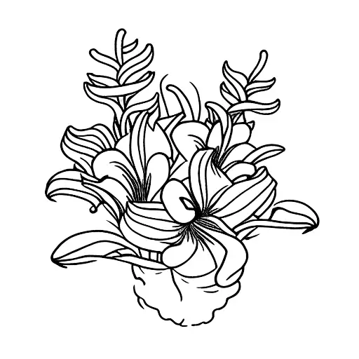 A hyacinth surrounded by penguins tattoo design idea