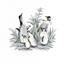 A hyacinth surrounded by penguins tattoo design idea