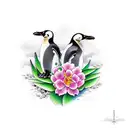 A hyacinth surrounded by penguins tattoo design idea