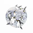 A hyacinth surrounded by penguins tattoo design idea