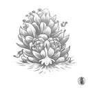 A hyacinth surrounded by penguins tattoo design idea