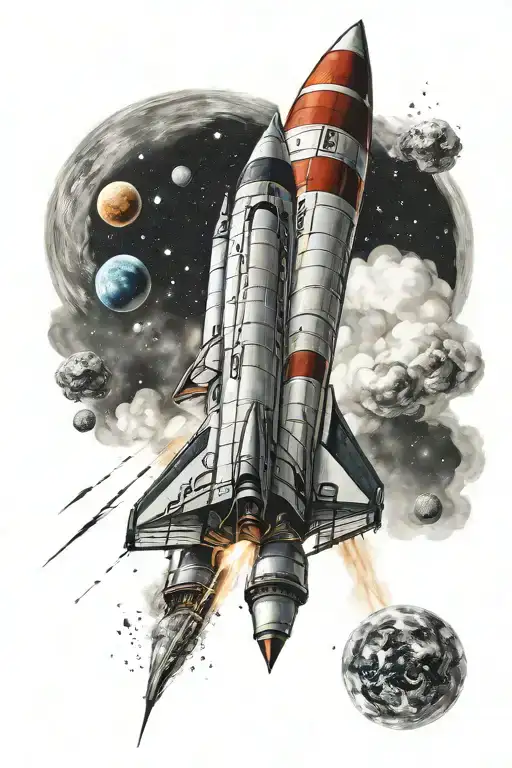 space rocket ship flying away tattoo design idea