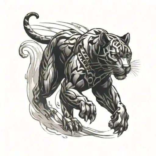 Incorporate elements of a knight's armor into a tattoo of a majestic black panther prowling through the shadows tattoo design idea