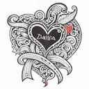 draw me a tattoo in the style of an old school. a heart with a ribbon on which the red name DARIA is written in beautifu tattoo design idea