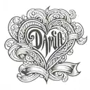 draw me a tattoo in the style of an old school. a heart with a ribbon on which the red name DARIA is written in beautifu tattoo design idea