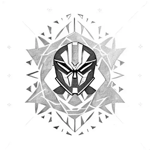 Tribal style shoulder tattoo with marvel's moon knight head image in the middle, with tribal pattern around it tattoo design idea