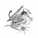 Japanese heron versus samurai toad tattoo design idea